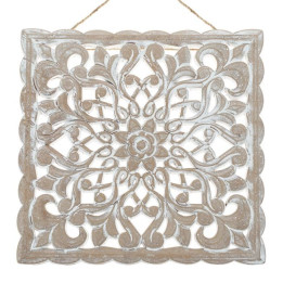 Decoratiuni, Decoratiune de Perete Ethnic Lemn Sculptat Brushed Alb Model Floare 29.5x29.5cm -1, dioda.ro
