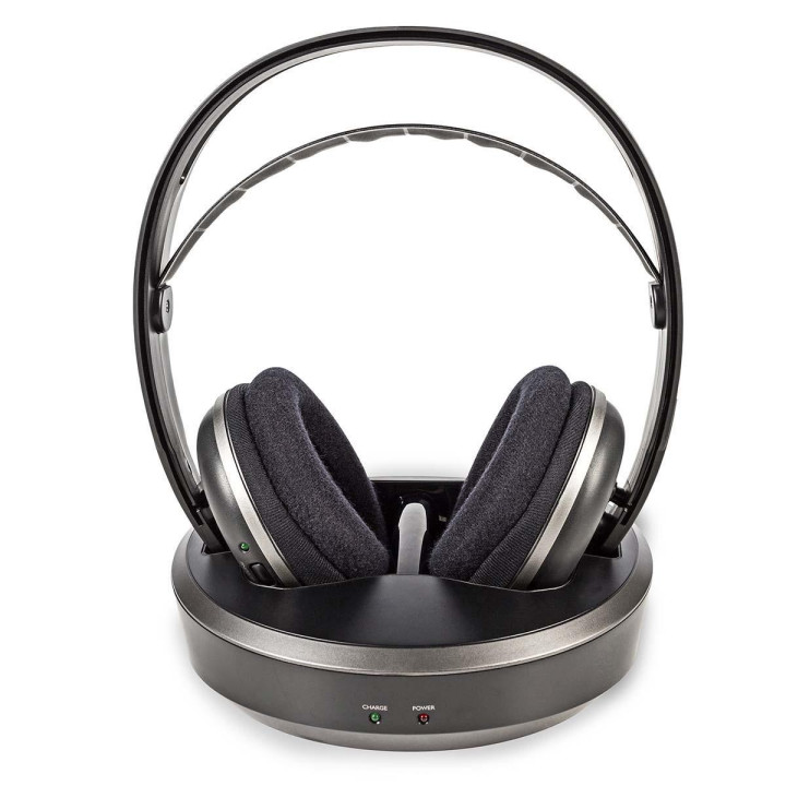casti wireless cu transmisie prin radio frecventa si statie de incarcare negru/argintiu, nedis