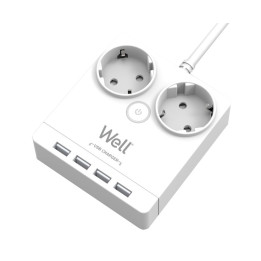 prelungitor well, 2 prize, 3m, 4x usb, cu protectie, cablu 3x1.5mmp