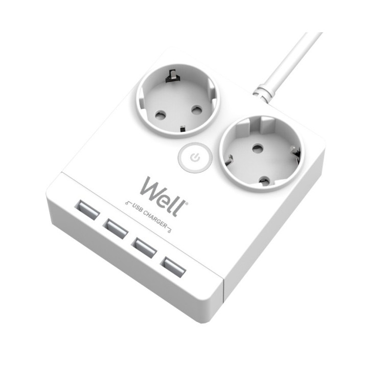 prelungitor well, 2 prize, 3m, 4x usb, cu protectie, cablu 3x1.5mmp