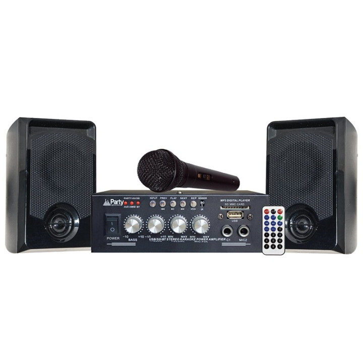set karaoke cu amplificator 2x50w + 2 boxe cu bluetooth/usb/sd