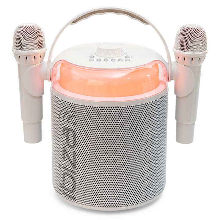 boxa karaoke cu 2 microfoane wireless bt/usb/msd/aux - alb