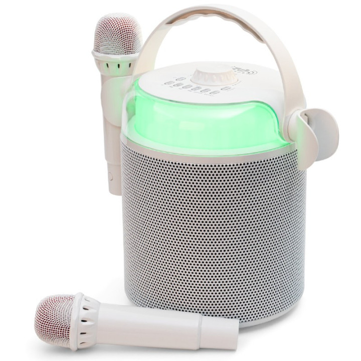 boxa karaoke cu 2 microfoane wireless bt/usb/msd/aux - alb