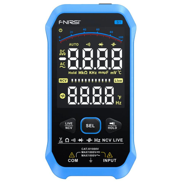multimetru digital smart  afisaj color  tester de tensiune  termometru  ac/dc 1000  fnirsi s1