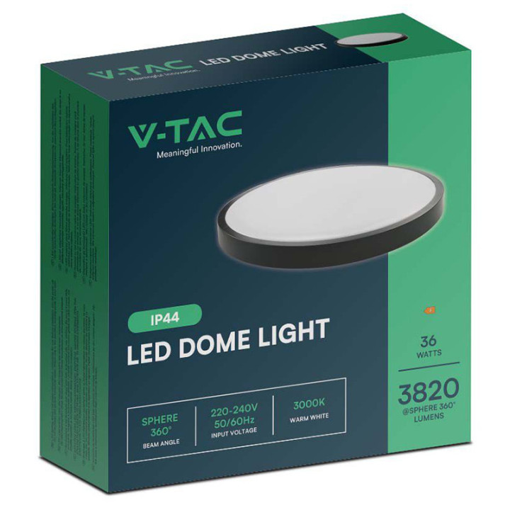 plafoniera led 36w ip44 6500k alb rece - negru