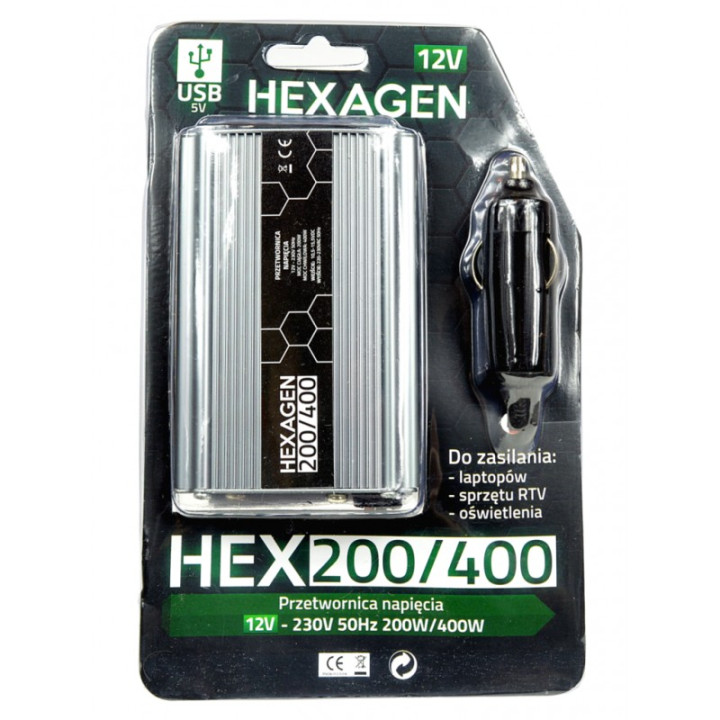 Invertoare auto, Invertor auto HEX 200/ 400 Convertor 12 V 220v -5, dioda.ro