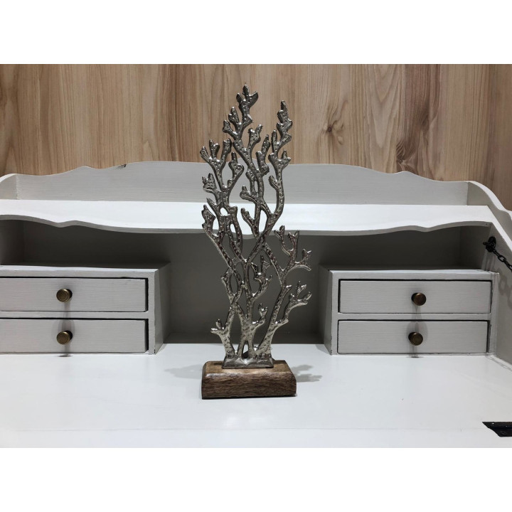 
                
    decoratiune de birou in forma de coral din aluminiu si lemn, argintiu, 16x5x44 cm
            