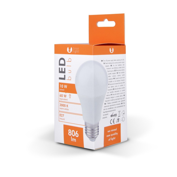 Becuri Auto, Bec LED E27 A60 10W 230V 3000K 806lm lumina calda -2, dioda.ro