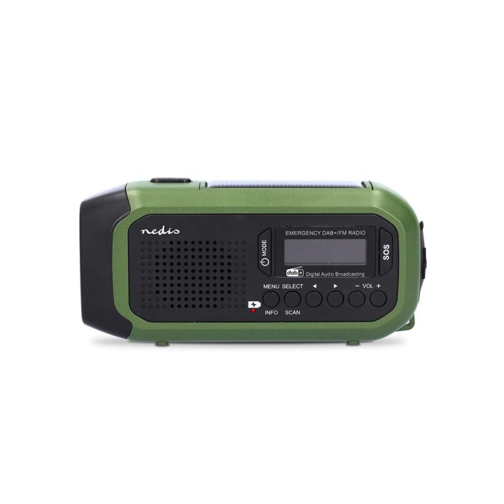radio portabil de urgenta, dab+, fm, 5w, ecran 1,46", panou solar, negru/verde, nedis