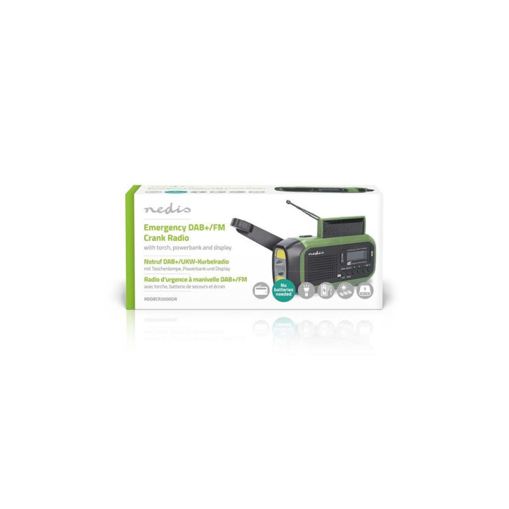 radio portabil de urgenta, dab+, fm, 5w, ecran 1,46", panou solar, negru/verde, nedis
