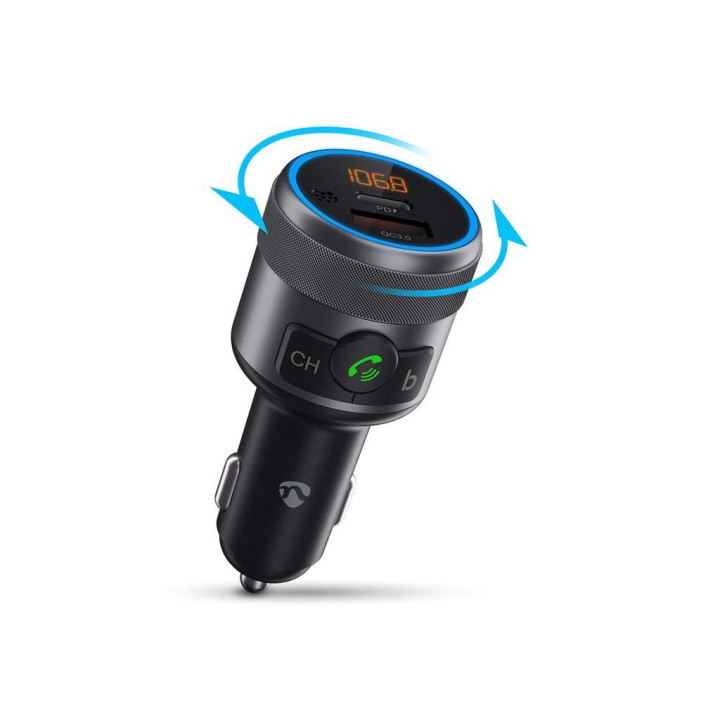modulator fm nedis, bluetooth, bass boost, hands-free, pd, 1x usb-c, 1x usb-a, asistent vocal, negru