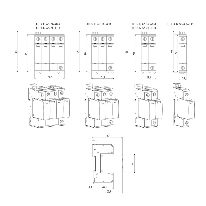 protectie supratensiuni etitec c t2 440/20 4+0 rc 002440408