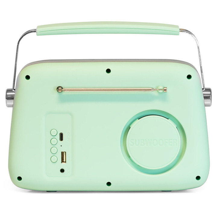 radio fm portabil nostalgia 15w cu functie bluetooth/aux - verde