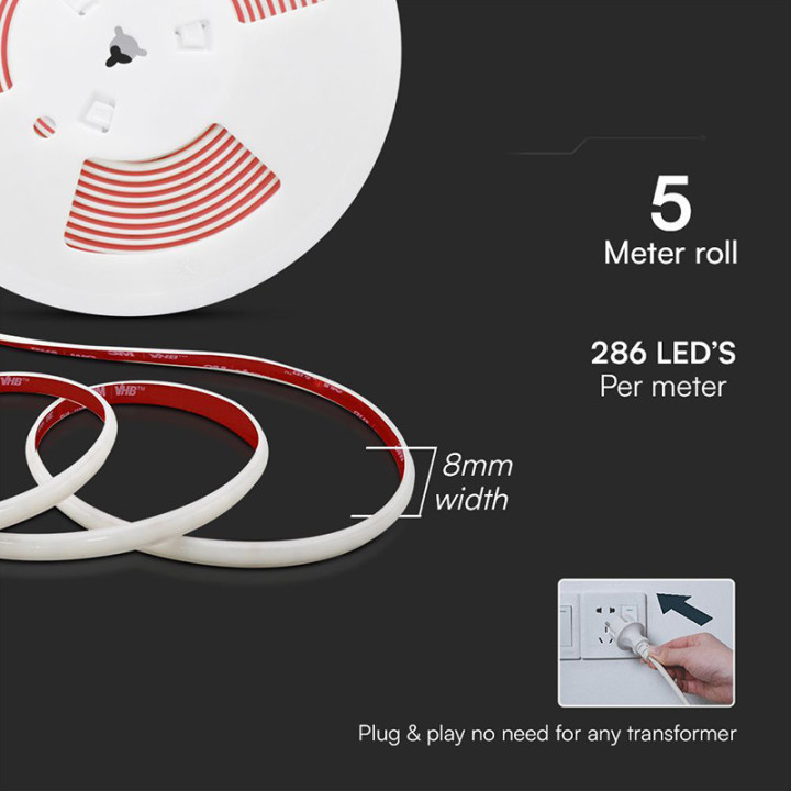 banda led cob 12.5w/m 220-240v ip65 4000k rola 5m