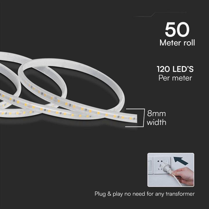 banda led smd 2835 10.5w/m 220-240v ip65 6500k rola 50m