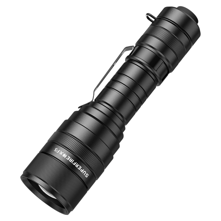 lanterna led superfire f5 cu zoom, 10w, 1100 lm, 5 moduri, rezistenta la apa, incarcare usb, negru