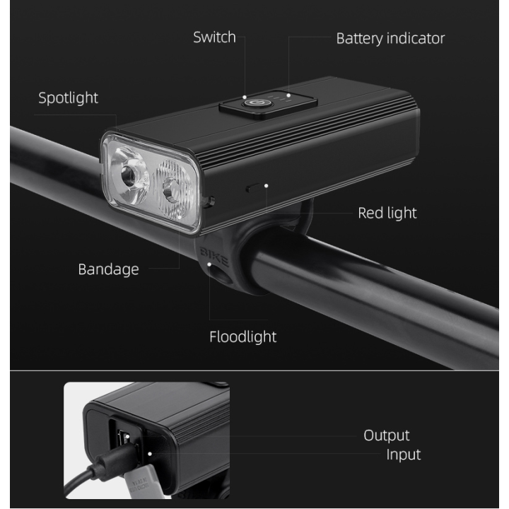 lanterna led pentru bicicleta supfire gt-r3, 1400lumeni, 130m, acumulator 2400 mah, usb