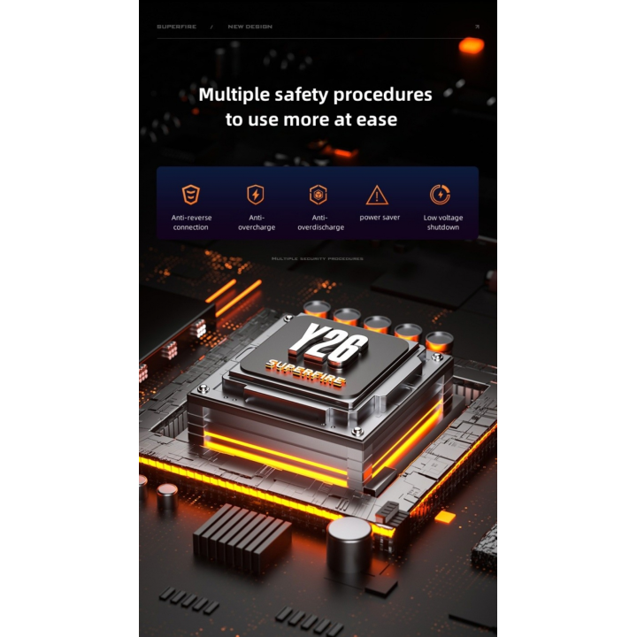 lanterna led superfire y26, 1200lm, 800m, 3700mah, incarcare usb-c, 15w