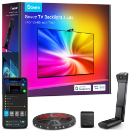 banda led govee tv backlight 3 lite, h6099, wi-fi + bluetooth, rgbicw, camera, 55-65 inch, fisheye correction