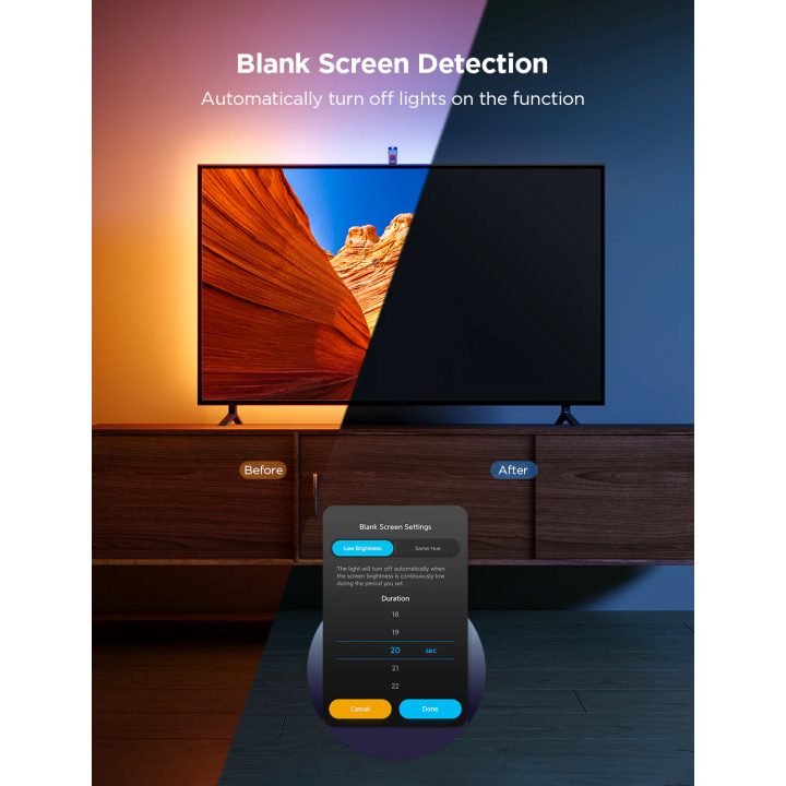 banda led govee tv backlight 3 lite, h6097, wi-fi + bluetooth, rgbicw, camera, 40 50 inch, fisheye correction