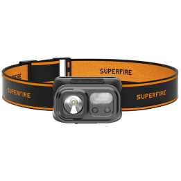 lanterna led pentru cap superfire hl23-a, 220lm, 120m, 1600mah, lumina rosie, incarcare usb-c, control miscare
