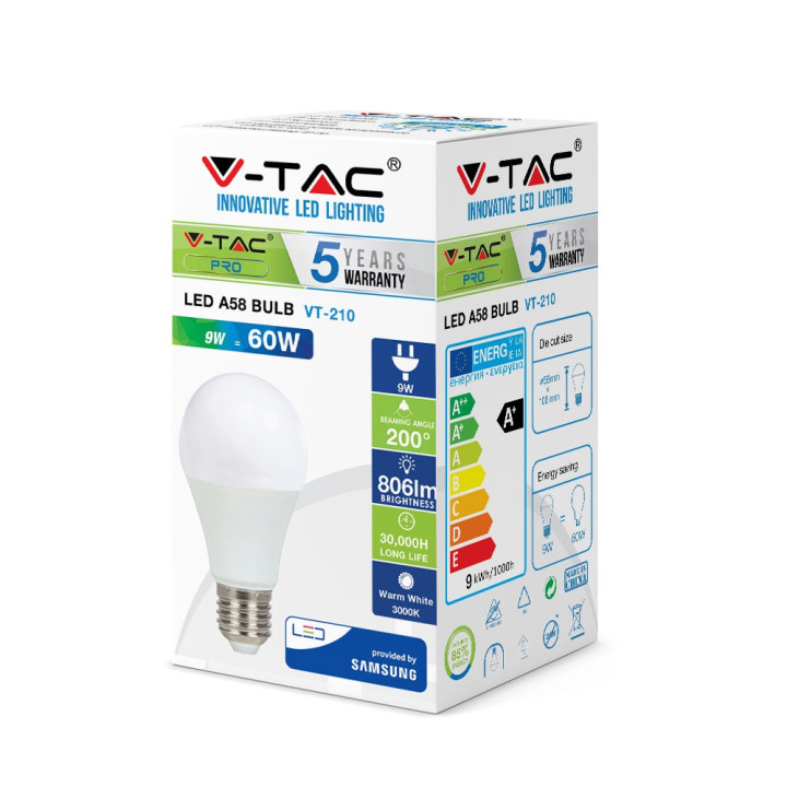 Lampi Iluminare, Bec LED cu CIP SAMSUNG 9W E27 A58 Plastic 6400K -2, dioda.ro