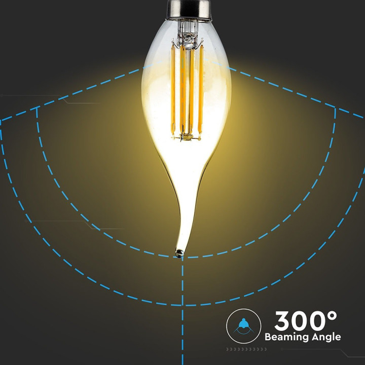 Lampi Iluminare, Bec LED - 4W Filament E14 Tip Lumânare cu flacără Amber Alb cald -7, dioda.ro