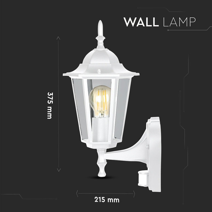 Lampi Iluminare, Lampa de gradina, prindere perete, cu senzor E27 Alb mat -6, dioda.ro