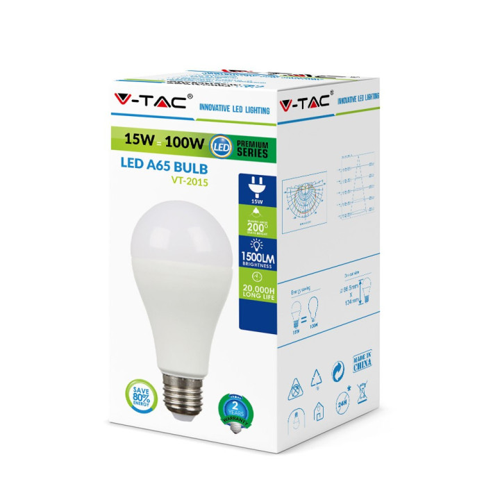 Lampi Iluminare, Bec LED - 15W A65 Е27 200'D Termoplastic, Alb rece -2, dioda.ro