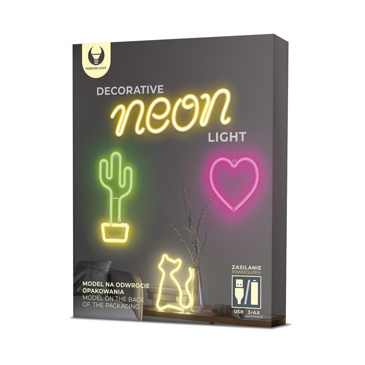 home, Figurina LED Neon CAT alb cald Bat + USB FLNEO3 Forever Light -4, dioda.ro