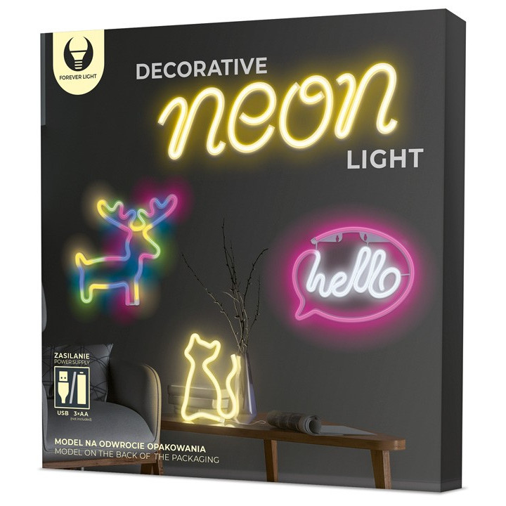Figurine Neon, Figurina LED Neon HELLO roz alb Bat + USB FLNE15 Forever Light -2, dioda.ro