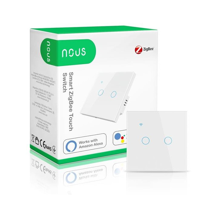 Smart Home, Comutator de iluminat inteligent NOUS LZ2 ZigBee Tuya cu 2 butoane -2, dioda.ro